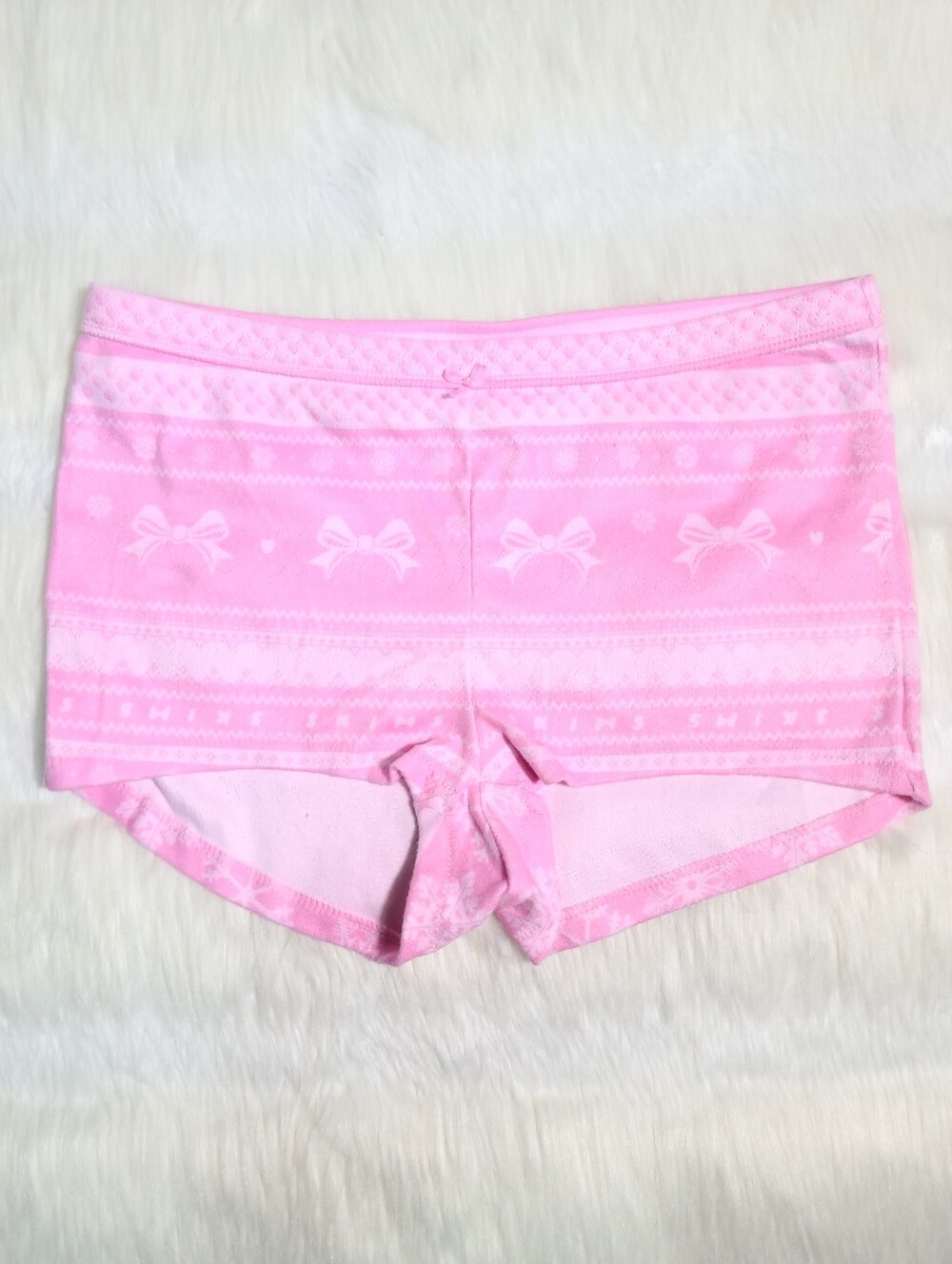 SKIMS Logo Plush Pointelle Micro Sleep Shorts Pink Bubblegum Bow Women Small NEW